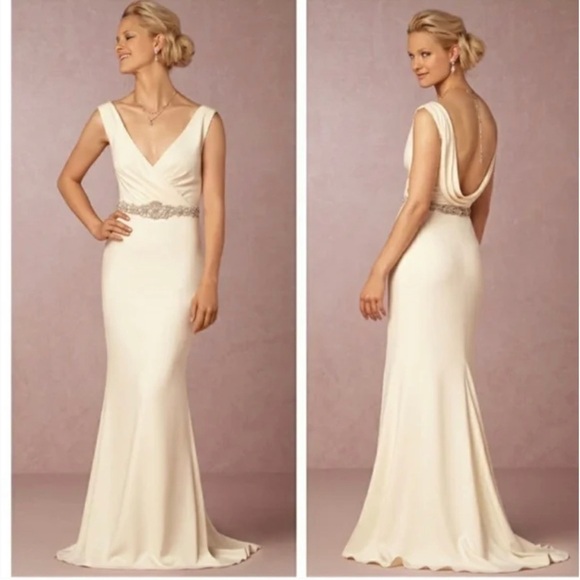 BHLDN BADGLEY MISCHKA Livia Gown With Jeweled Belt Size 14